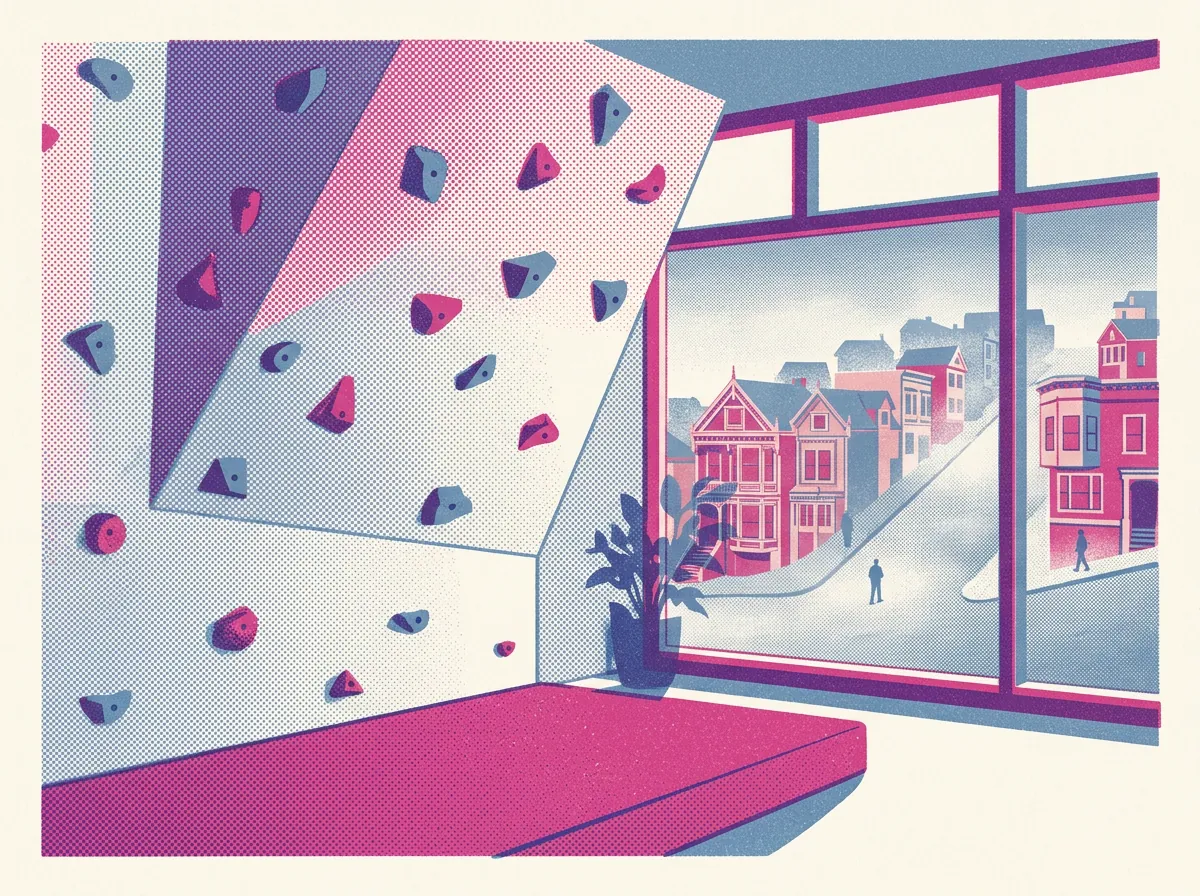 Illustration of climbing gyms in San Francisco